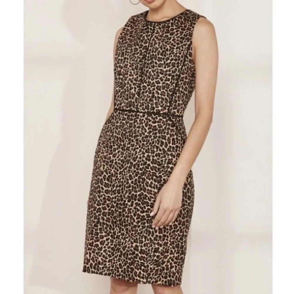 J. CREW Sheath Dress in Leopard Bi-Stretch Cotton- Size‎ 0- Color Leopard Print